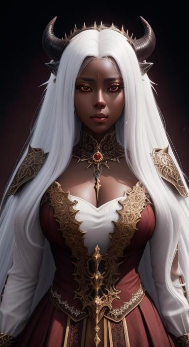 Demon Princess with White Hair in Detailed Digital Painting