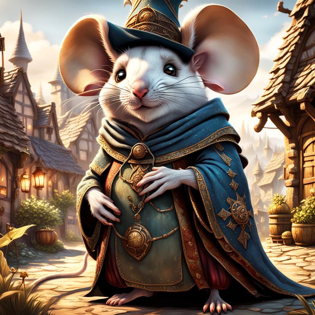 Mouse Family in Cozy Village, Fantasy Art