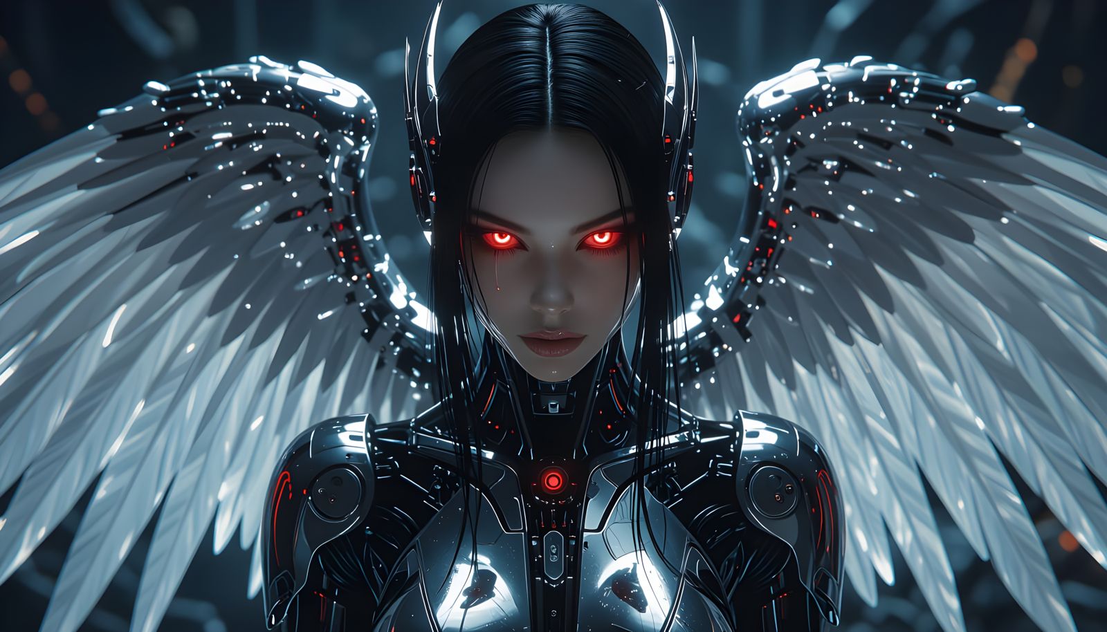 Cybernetic Angel with Chrome Skin in HDR