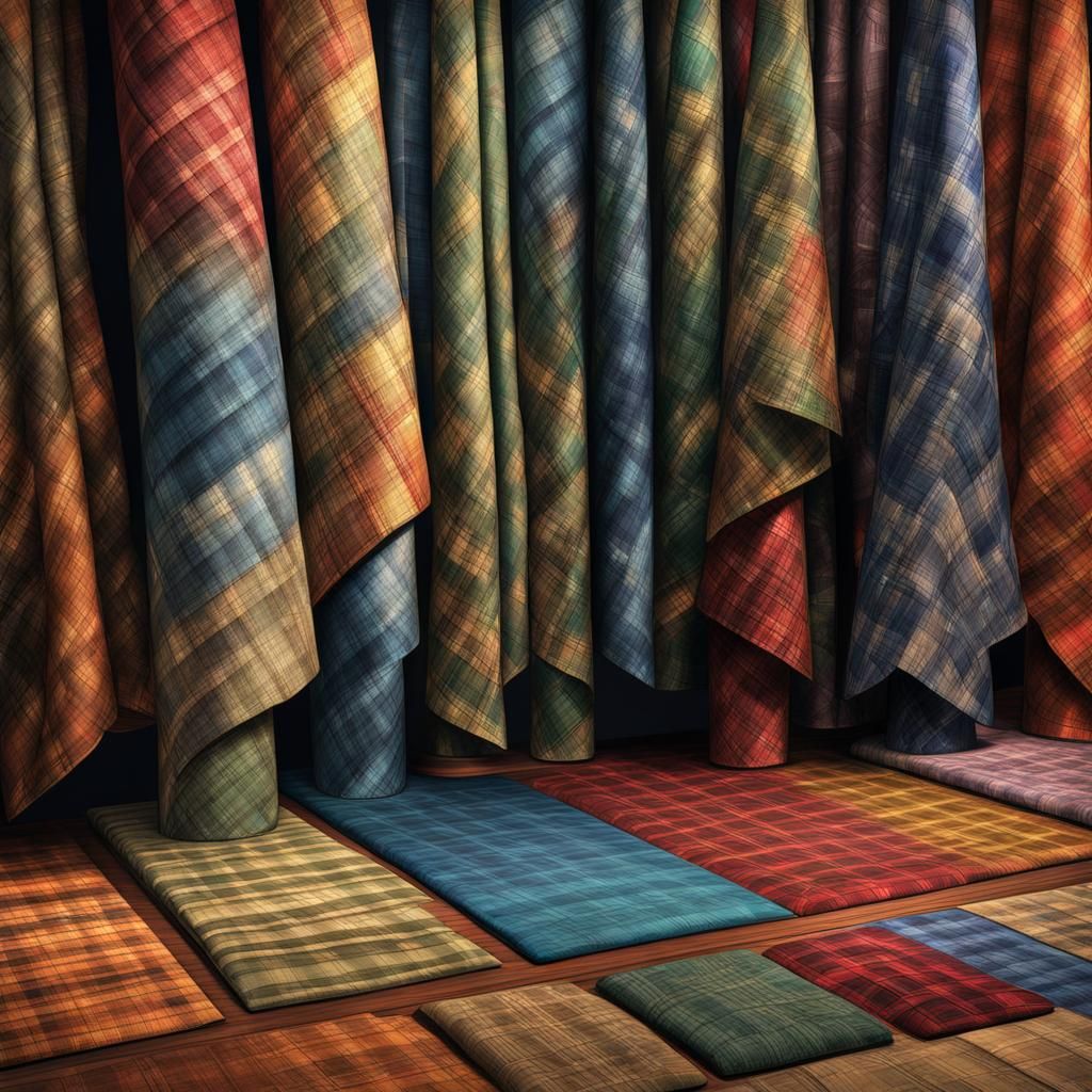 Victorian Plaid Fabric Shop Display in Hyperrealism