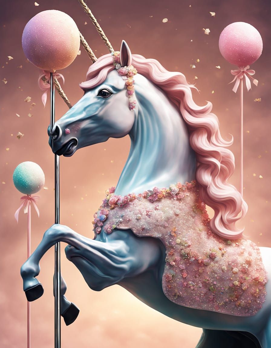 Macaron Unicorn on Licorice Pole in Surreal Digital Art