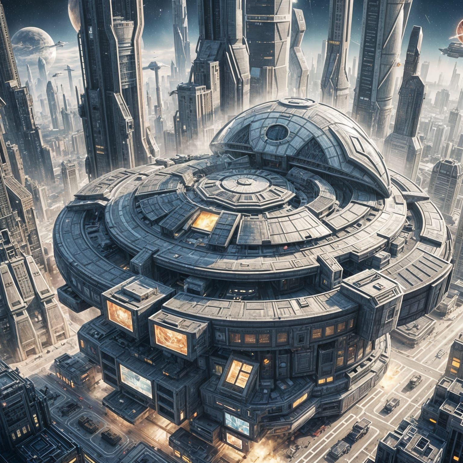 Futuristic City in Space with Shield Dome