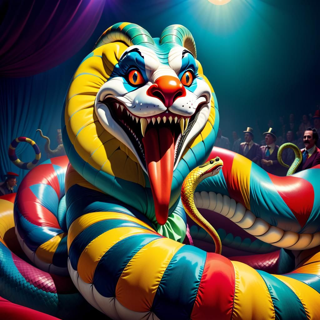 Surreal Giant Snake Clown in Circus, Dali Style