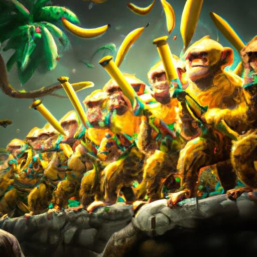 Monkey Army with Banana Guns: Epic Cinematic Scene