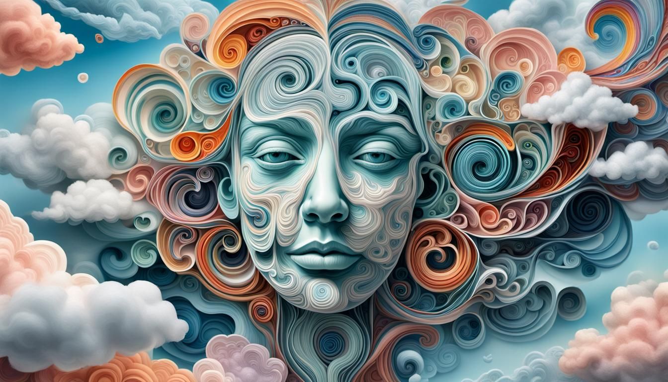 Dreamlike Vorticism-Inspired Digital Art of Delicate Clouds