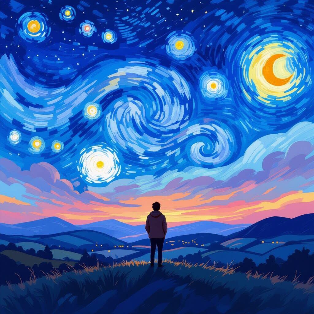 Starry Sky Vista in Impressionist Style