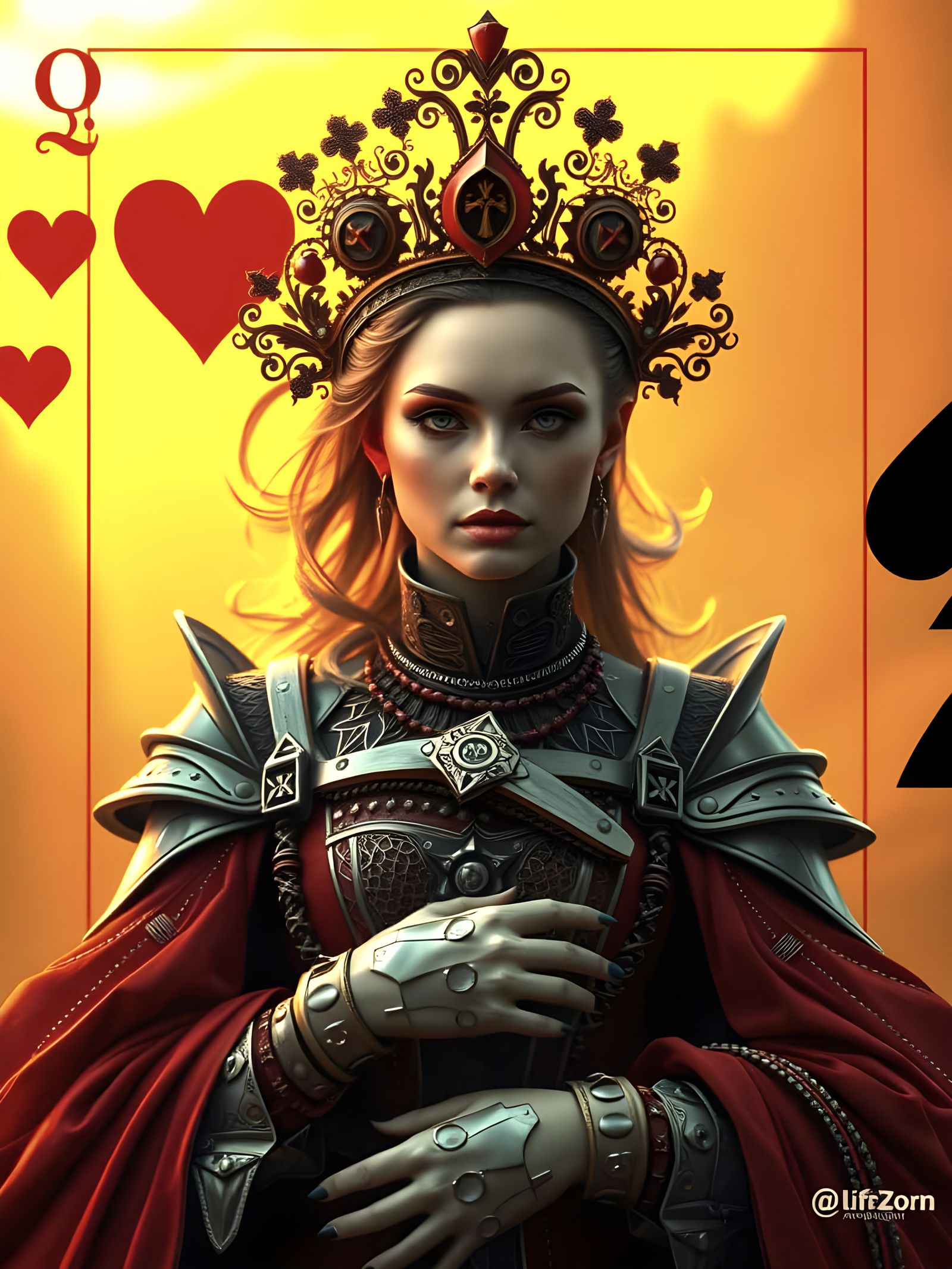 Futuristic Queen of Hearts in Hyperrealist Style