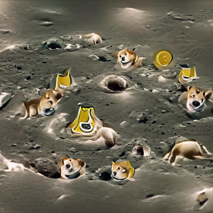 Dogecoins Cover the Lunar Surface: Digital Art