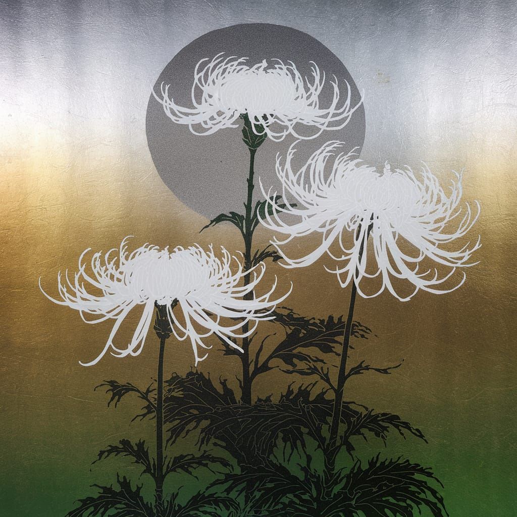 Surreal White Spider Chrysanthemums in Japanese Anime Style