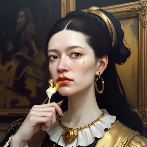 Baroque Painting of Person Eating Ice Cream