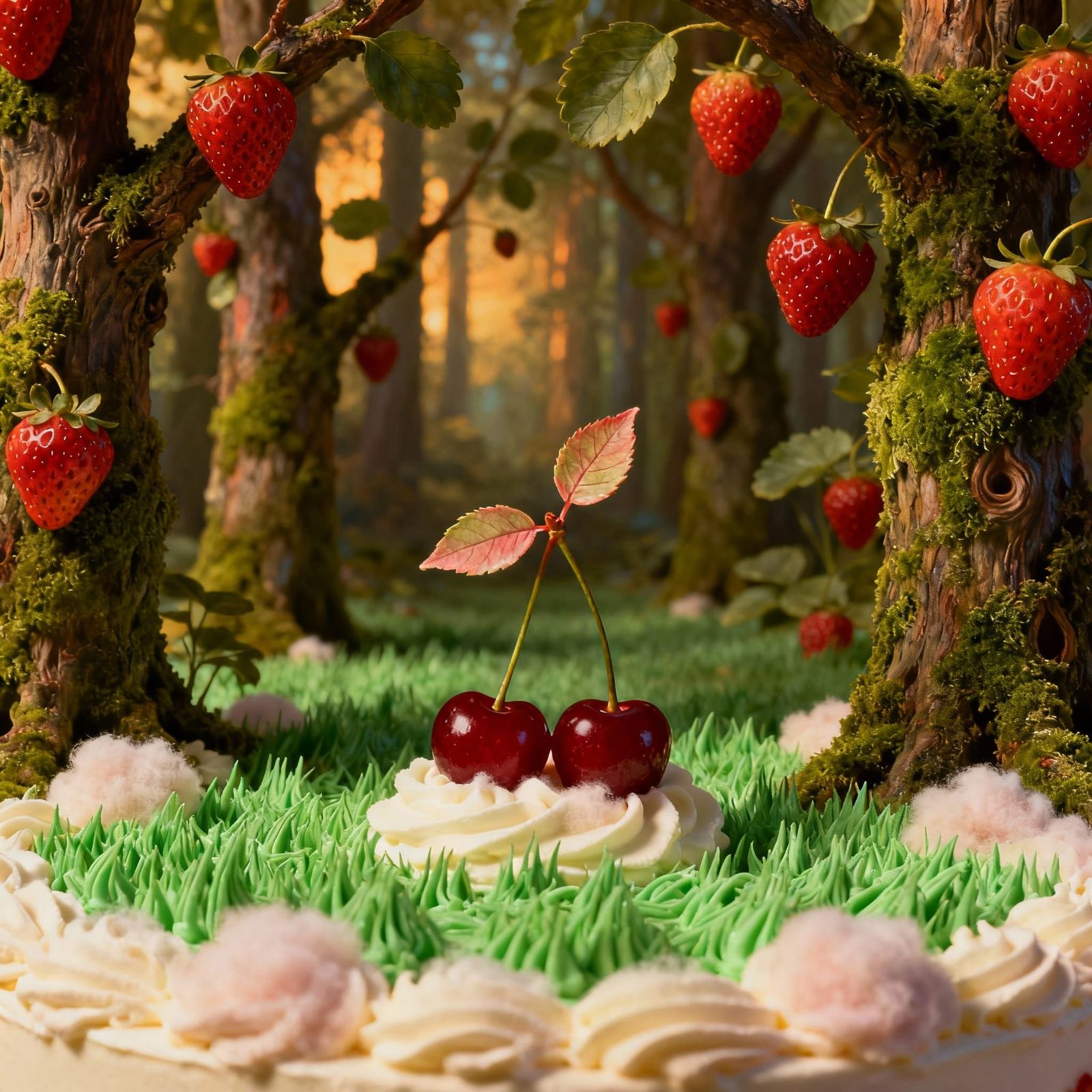 Whimsical Edible Forest Landscape with Icing Grass