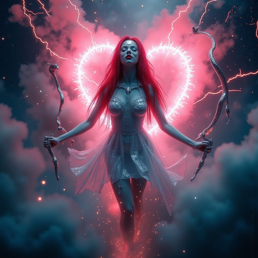 Hologram Ghost Woman in Cosmic Sky