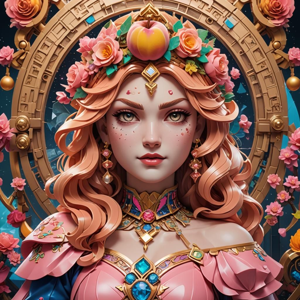 Lego Peach Tarot Portrait in Digital Art Style