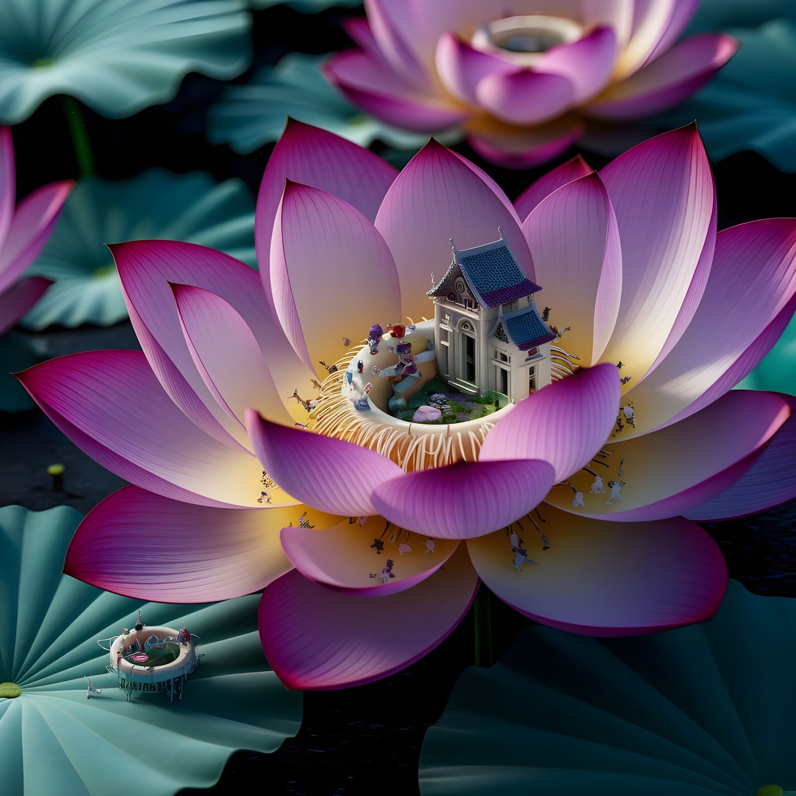 Whimsical Lotus World in Breathtaking 3D
