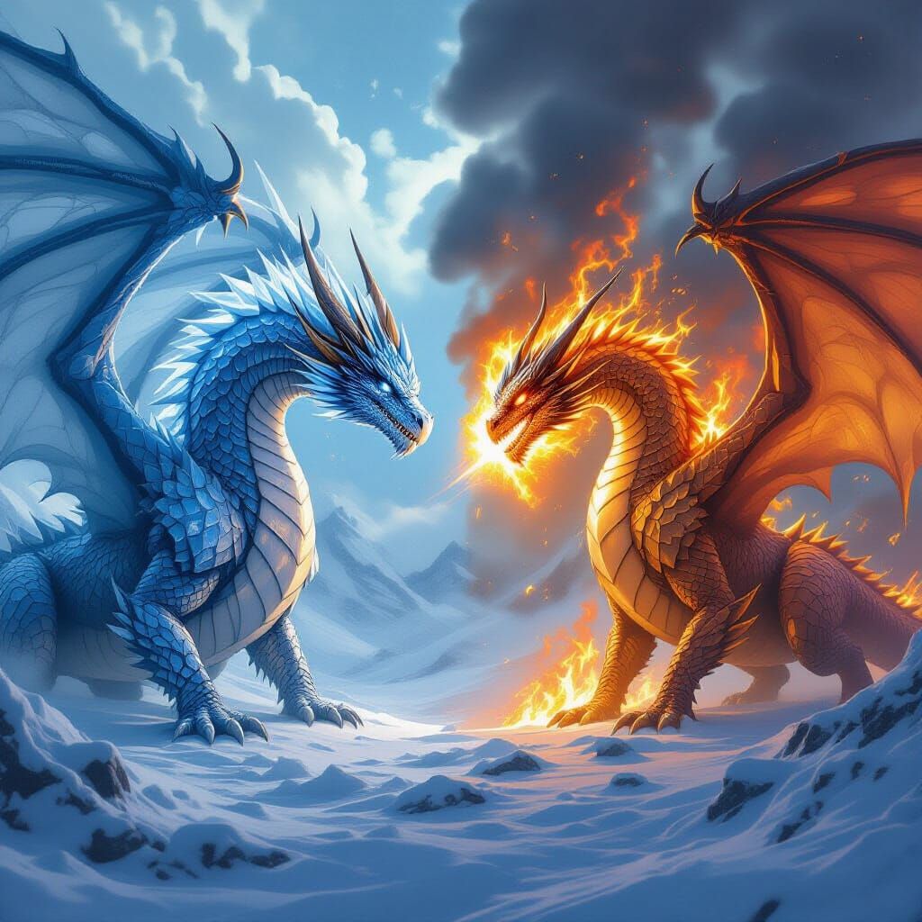 Ice Dragon vs Fire Dragon in Cinematic Standoff