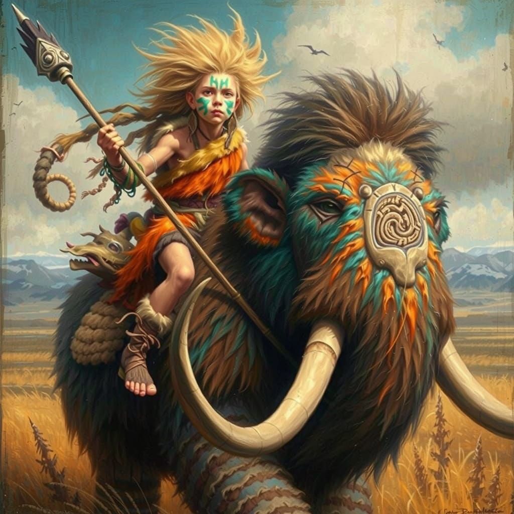 Mammoth Boy Stands Proud in Ice Age Landscape