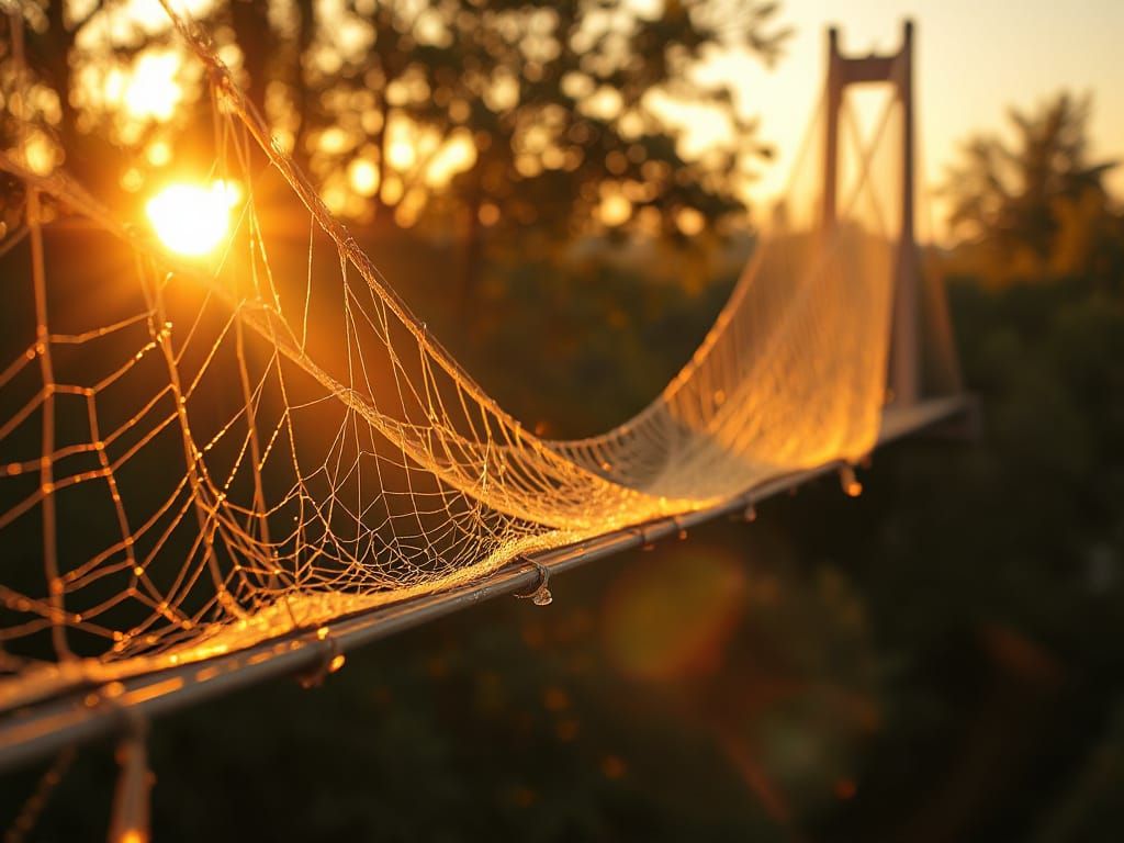 Spiderweb Suspension Bridge in Golden Hour Light