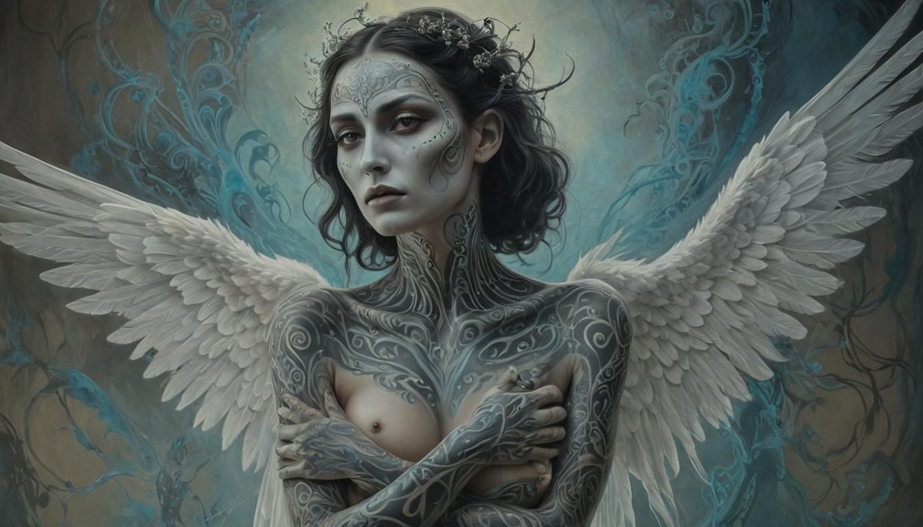 Ethereal Angel Reaper Portrait in Surrealist Style