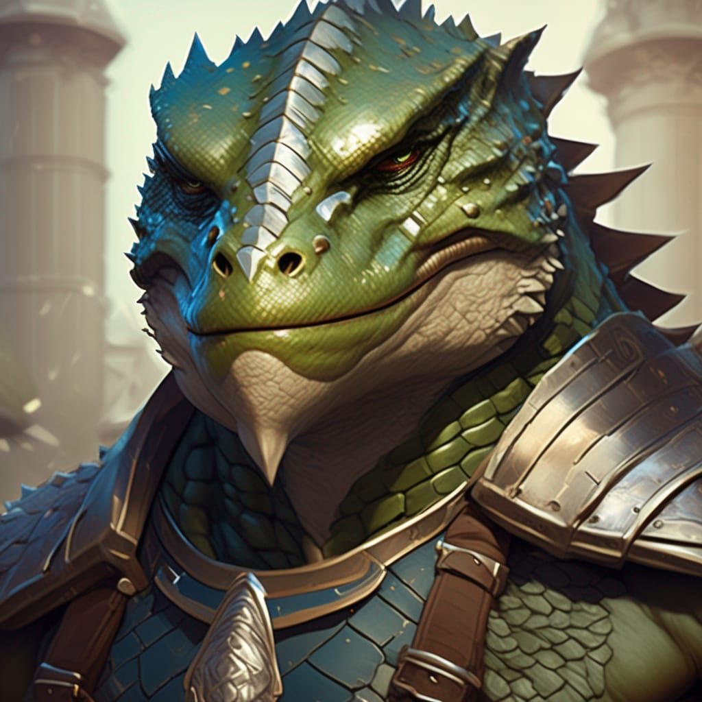 Muscular Lizardman Gladiator Portrait in Hyperdetailed Style