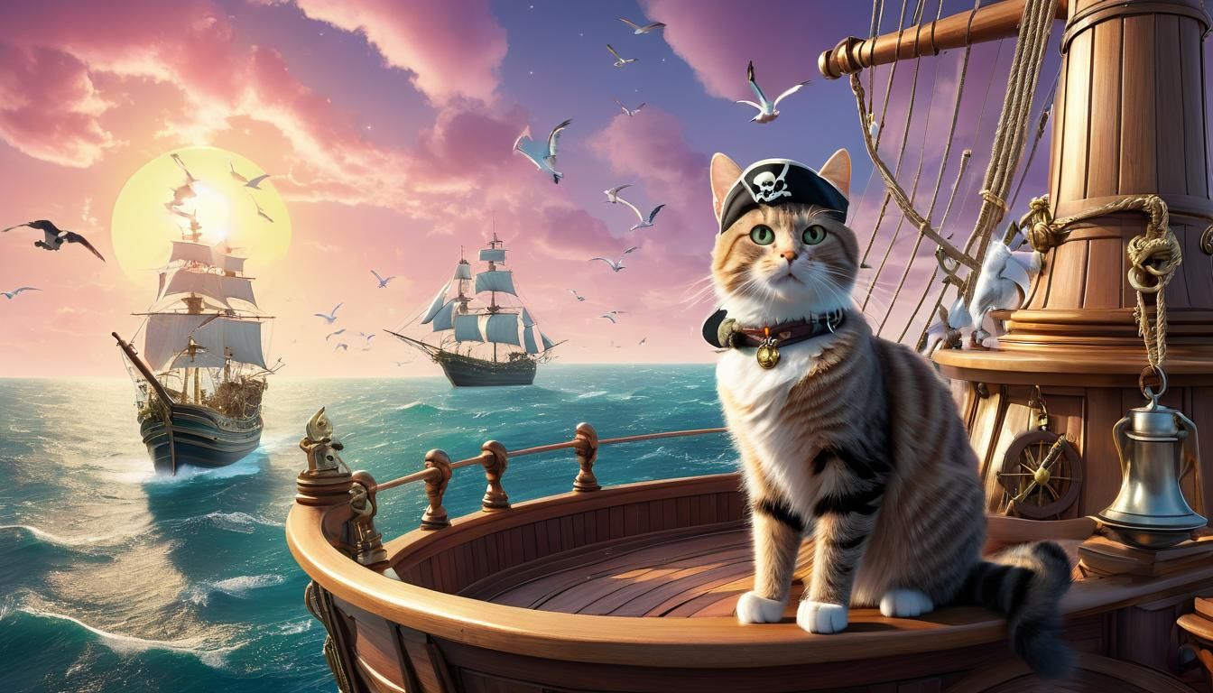 Cat Pirate Captain on the High Seas