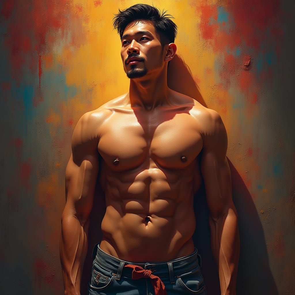 Proud Asian Man Embodies Pride in Surrealist Style