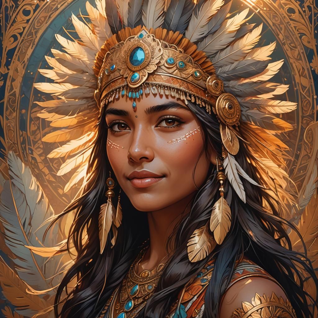 Indian Girl Portrait in Art Nouveau Style