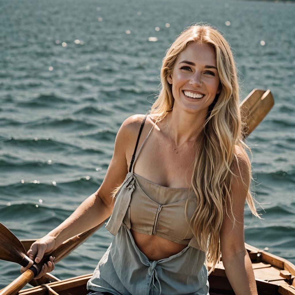 Woman in Boat Smiling on a Sunny Day
