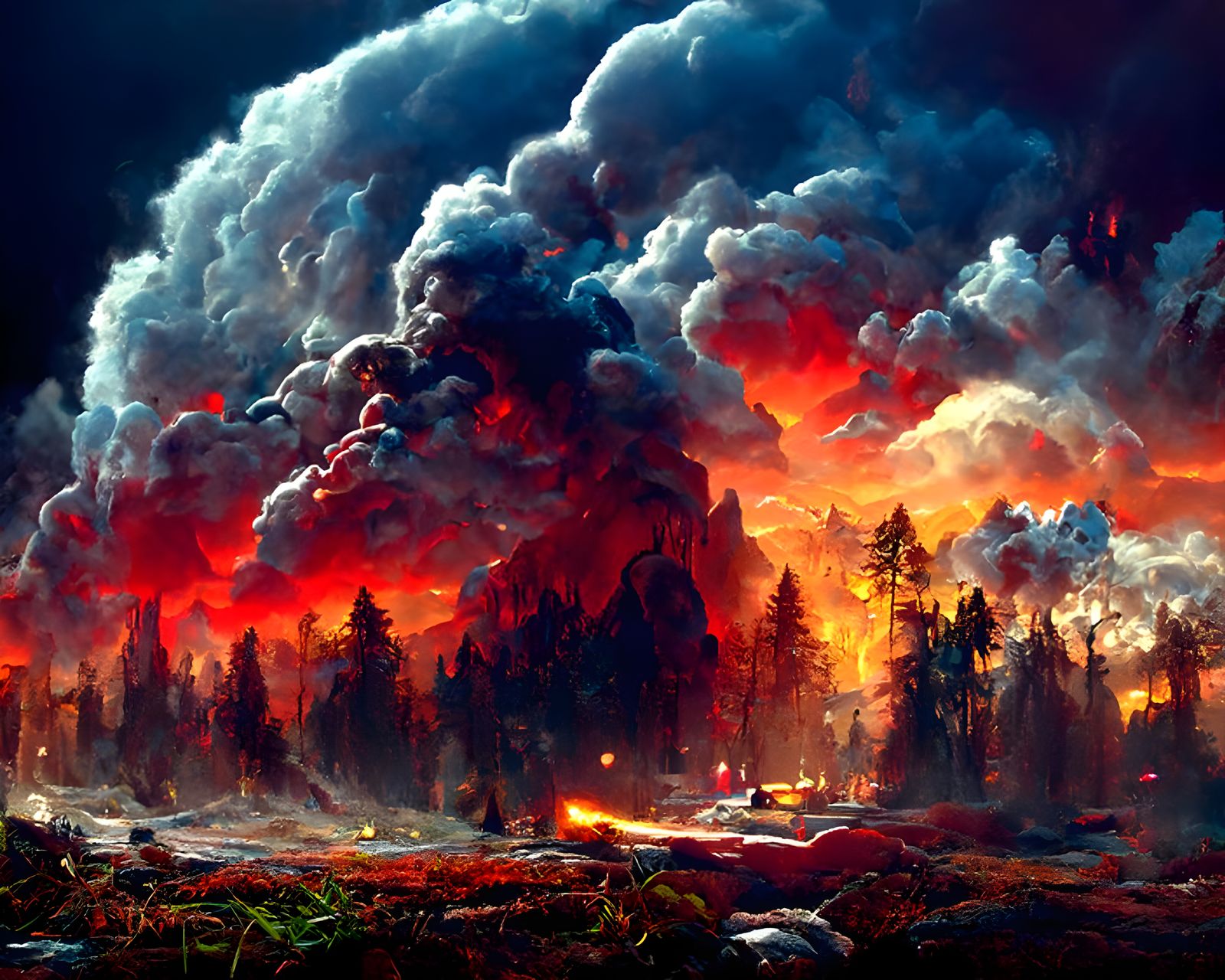 Epic Forest Fire Landscape in Hyperrealism Style