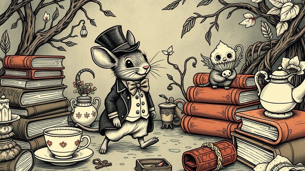 Whimsical Folk Art Mouse Travels through Enchanting Miniatur...