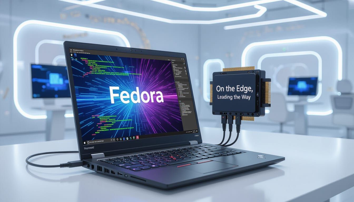 Futuristic Lenovo Thinkpad with Quantum Chip in Neon Room