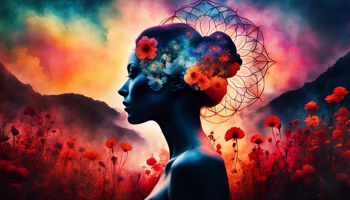 Flaming Woman Portrait in Botanical Garden