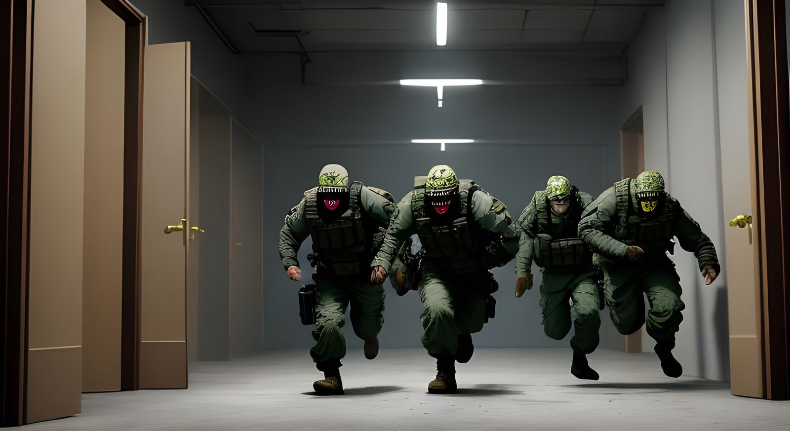 Terrified Soldiers Running From Backrooms Monster