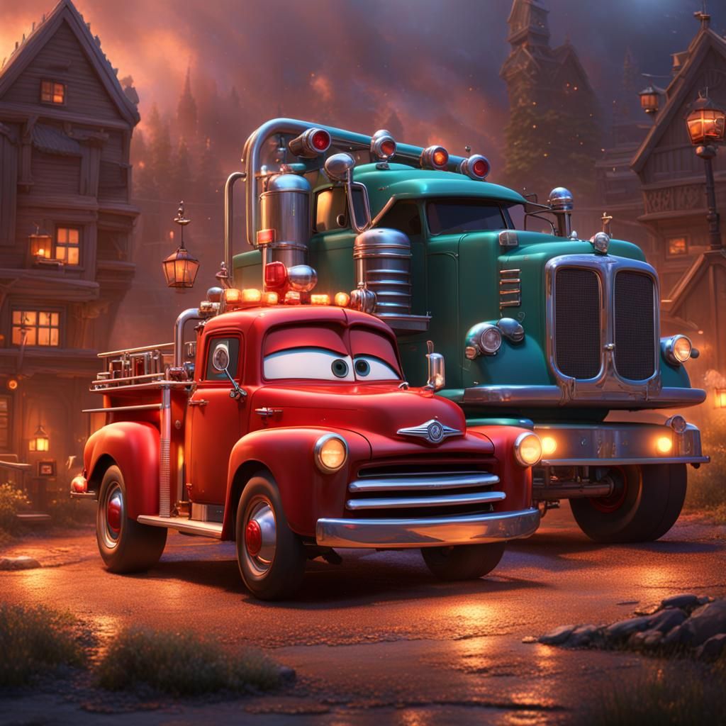 Pixar Cars: Tow Truck Fire Truck Concept Art