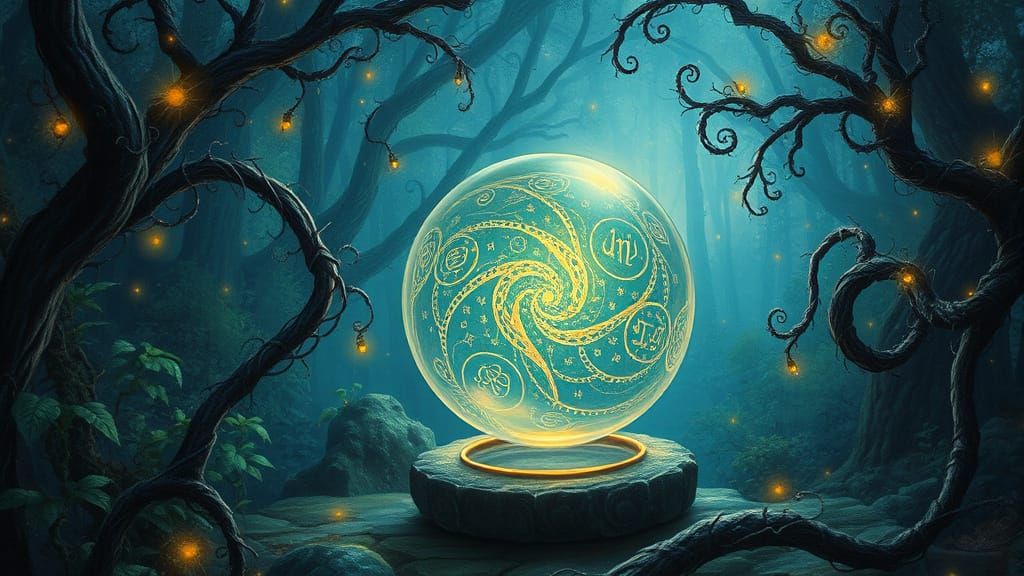 Enchanted Forest Realm with Crystal Ball, in Surrealist Psyc...