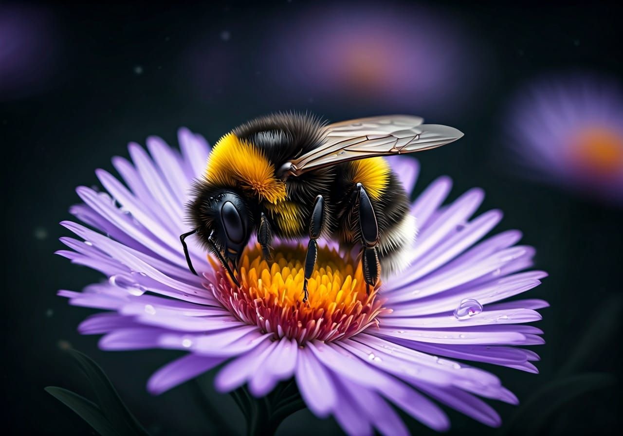 Bumblebee Sleeping on Aster: Digital Illustration