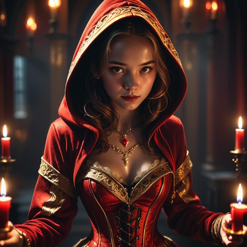 Woman with Candle in Dark Academia Style