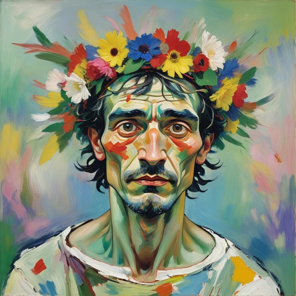 Expressionist Portrait with Lithuanian Flower Crown