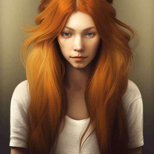 Orange Haired Woman Portrait in Art Nouveau Style
