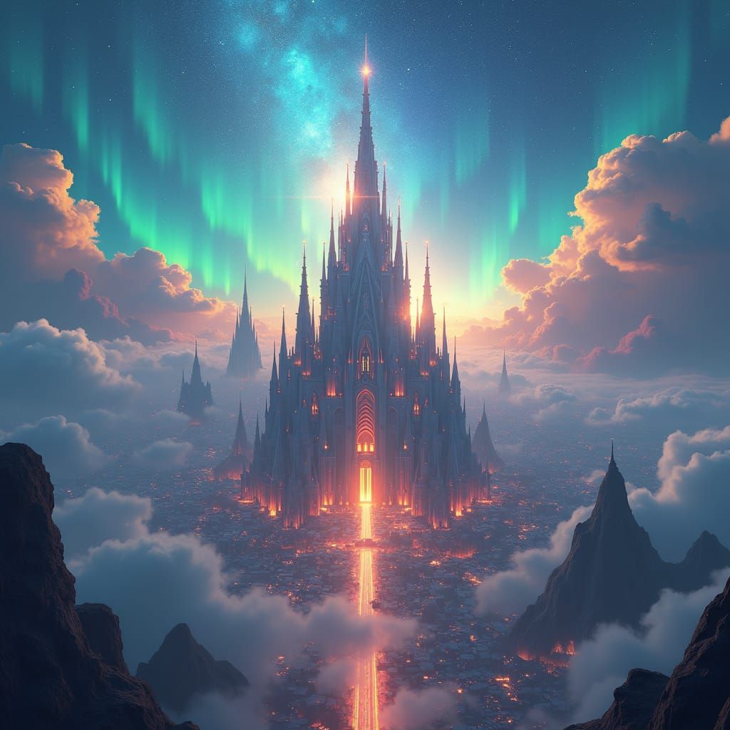 Ethereal Cathedral in Futuristic Cityscape