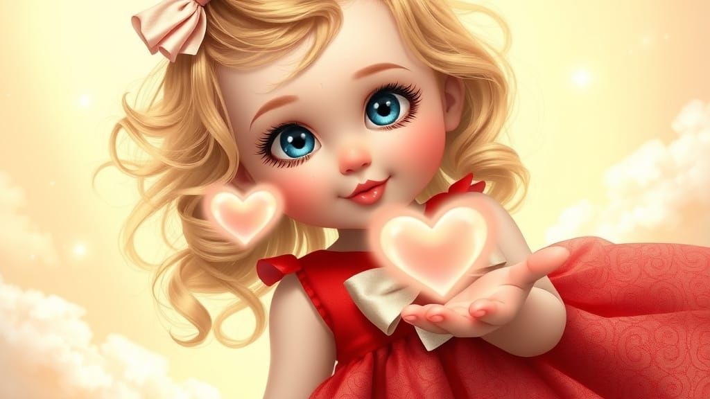 Mischievous Cherub Blows a Kiss with a Glowing Heart