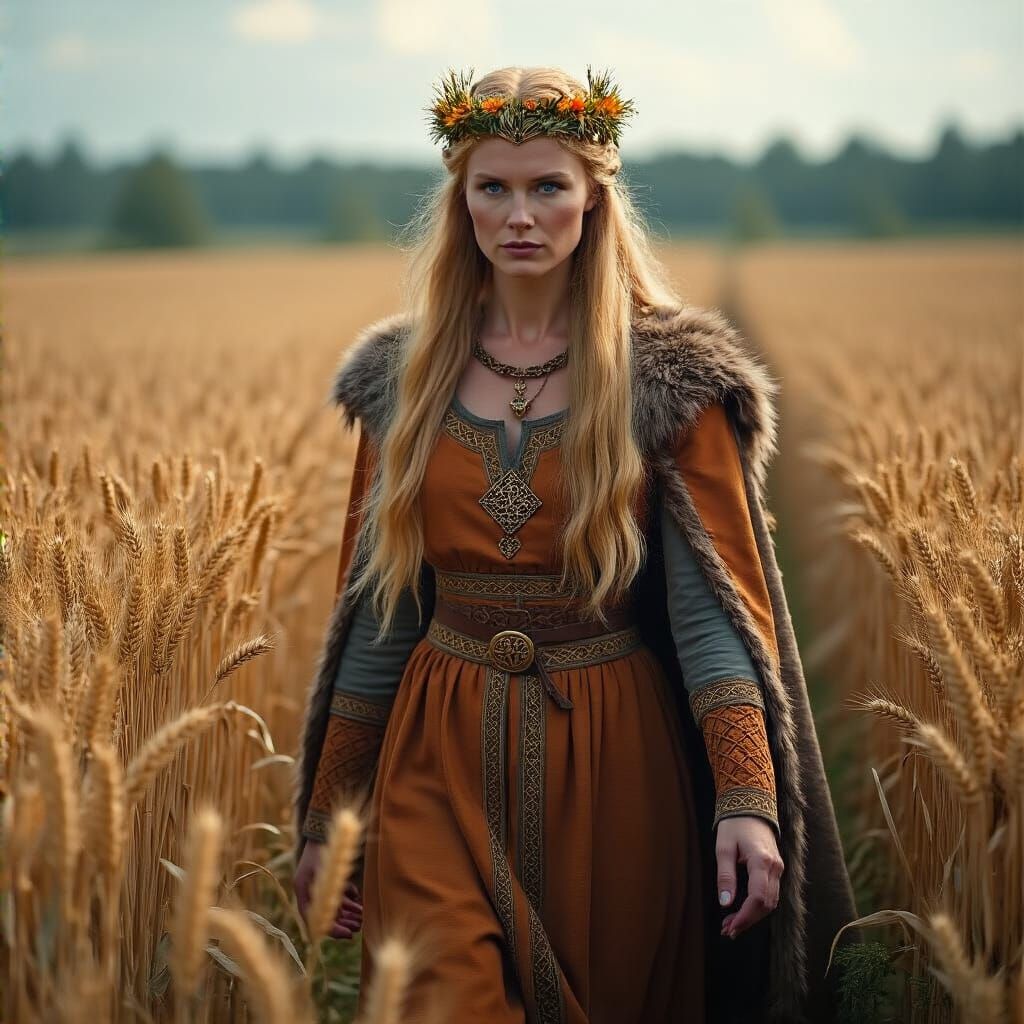 Viking Goddess Sif in Wheat Field, Cinematic Style
