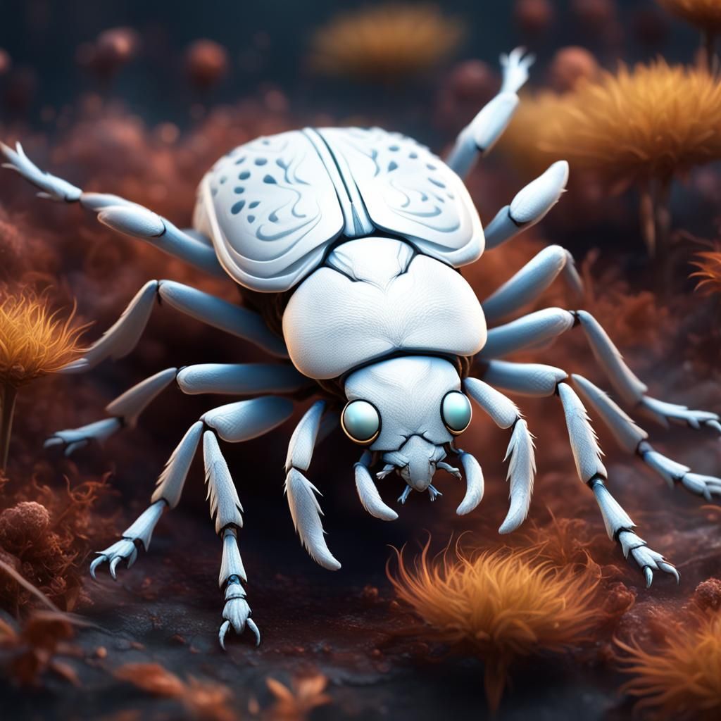 Furry White Insect Beetle, Detailed Matte Painting