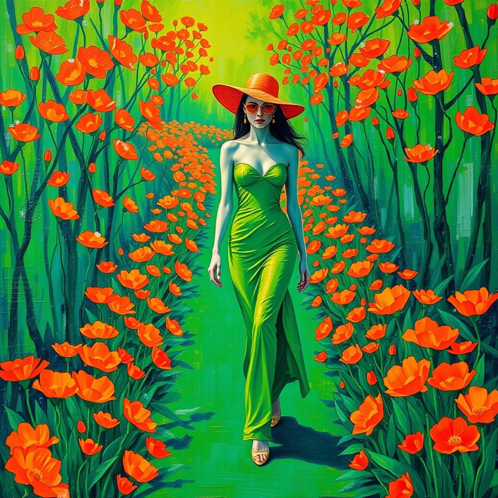 Neon Fashionista in Dreamlike Abstract Expressionism