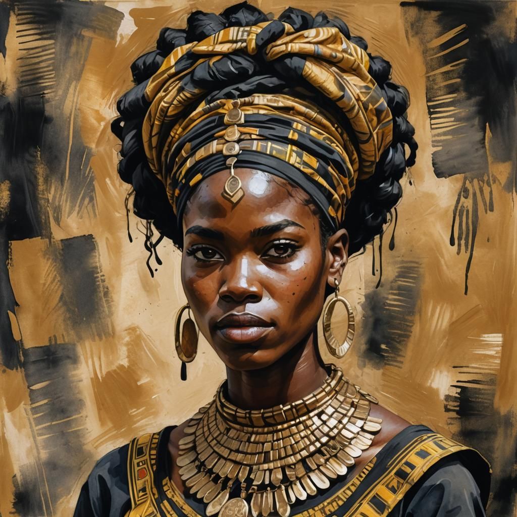 African Woman Portrait in Gouache Impressionist Style