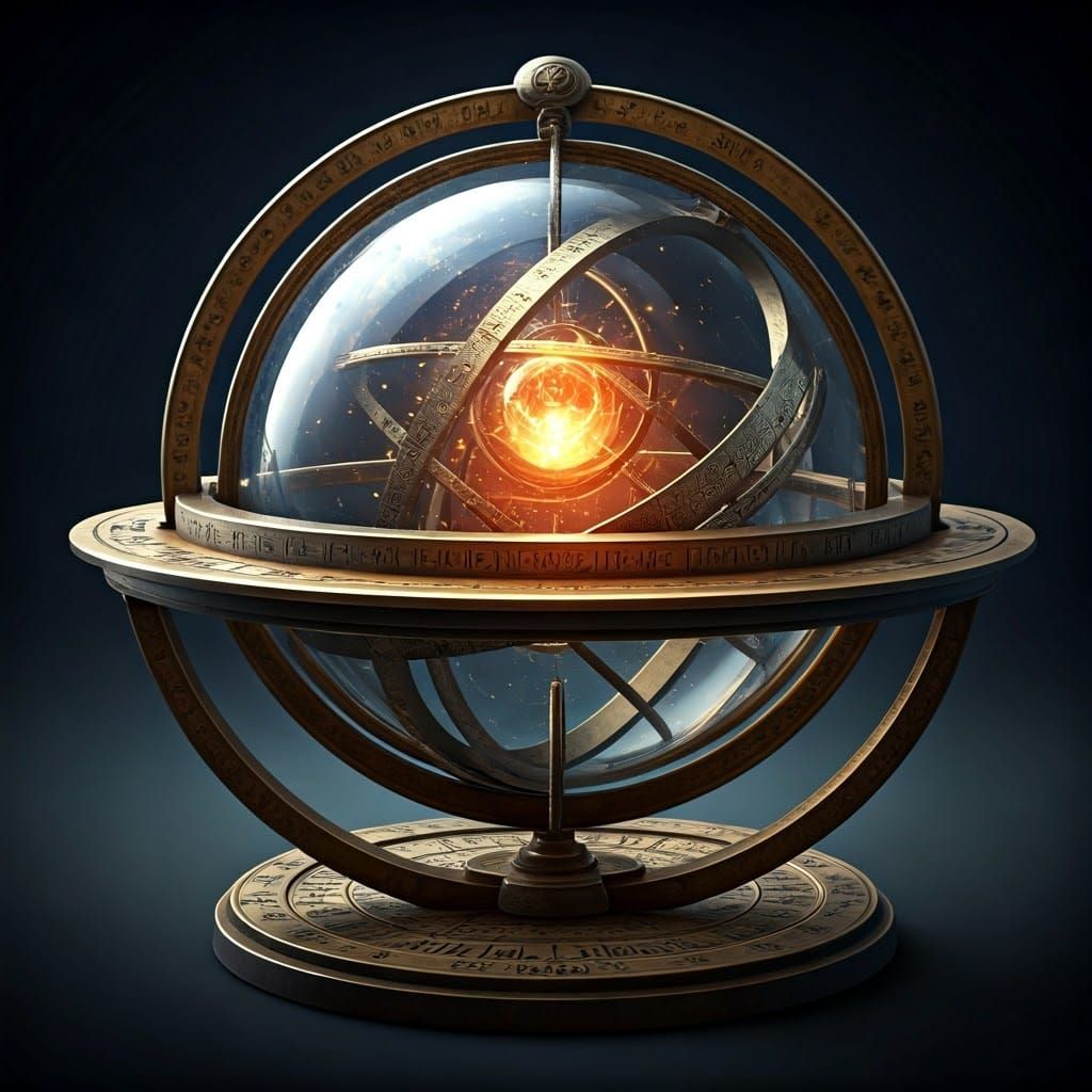 Ancient Spherical Astrolabe with Intricate Engravings