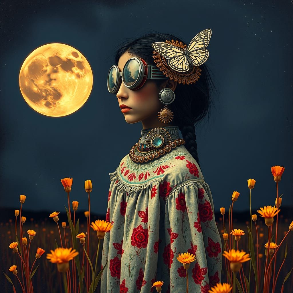 Steampunk Girl in Naive Art Style