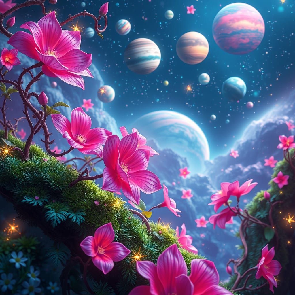 Ethereal Cosmic Gardens in Vibrant Iridescent Hues