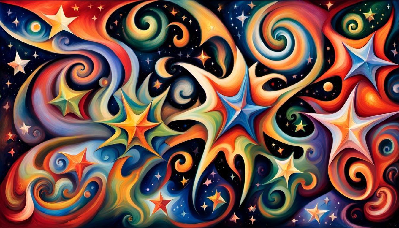 Cosmic Star-Beings Dance in Impasto Oil Painting