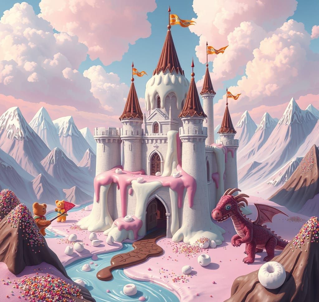 Melting Ice Cream Castle Dreamscape: Surreal Digital Paintin...