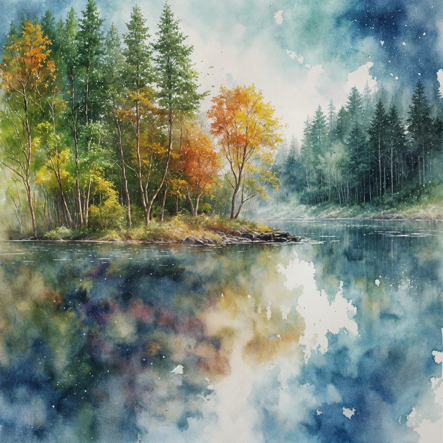 Double Exposure Masterpiece in Gouache Style